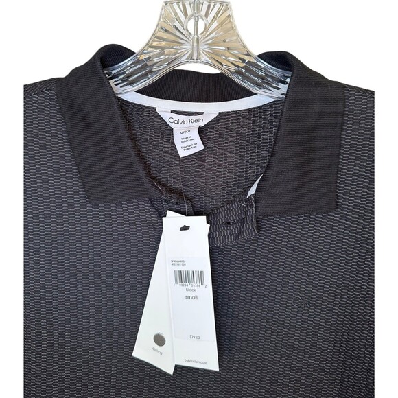 CALVIN KLEIN Men's Polo Shirt Short Sleeve Cotton Blend Textured Size S Black - Picture 3 of 9